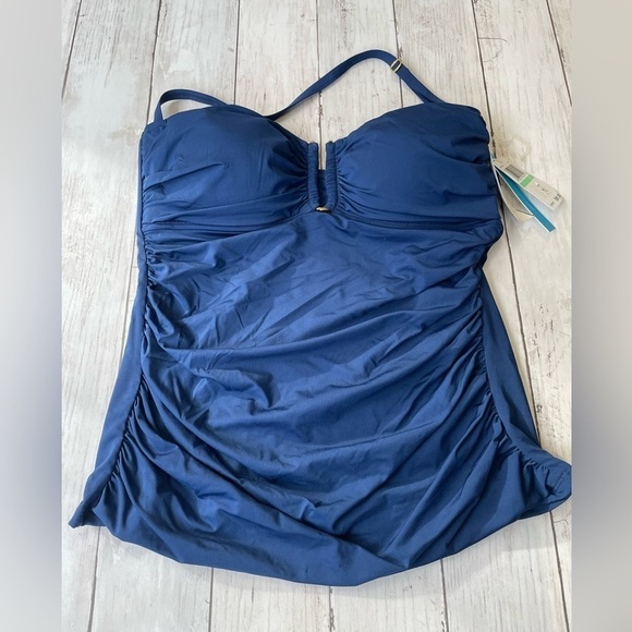 Bleu Rod Beattie Navy Bandeau Tankini Swim Top 8 - Blue - navy closet staple - Picture 1 of 5